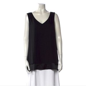 St Johns Silk V Neck Tank Top Blouse Black Size Small Sheer Top Layer Loose Fit